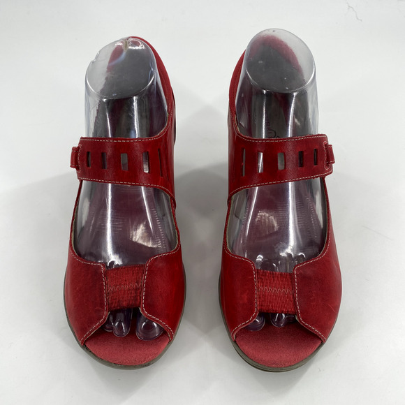 Merrell Cycling Evera MJ Sunset Peep Toe Pumps Heels Womens Sz 8 Red Leather - Picture 7 of 8